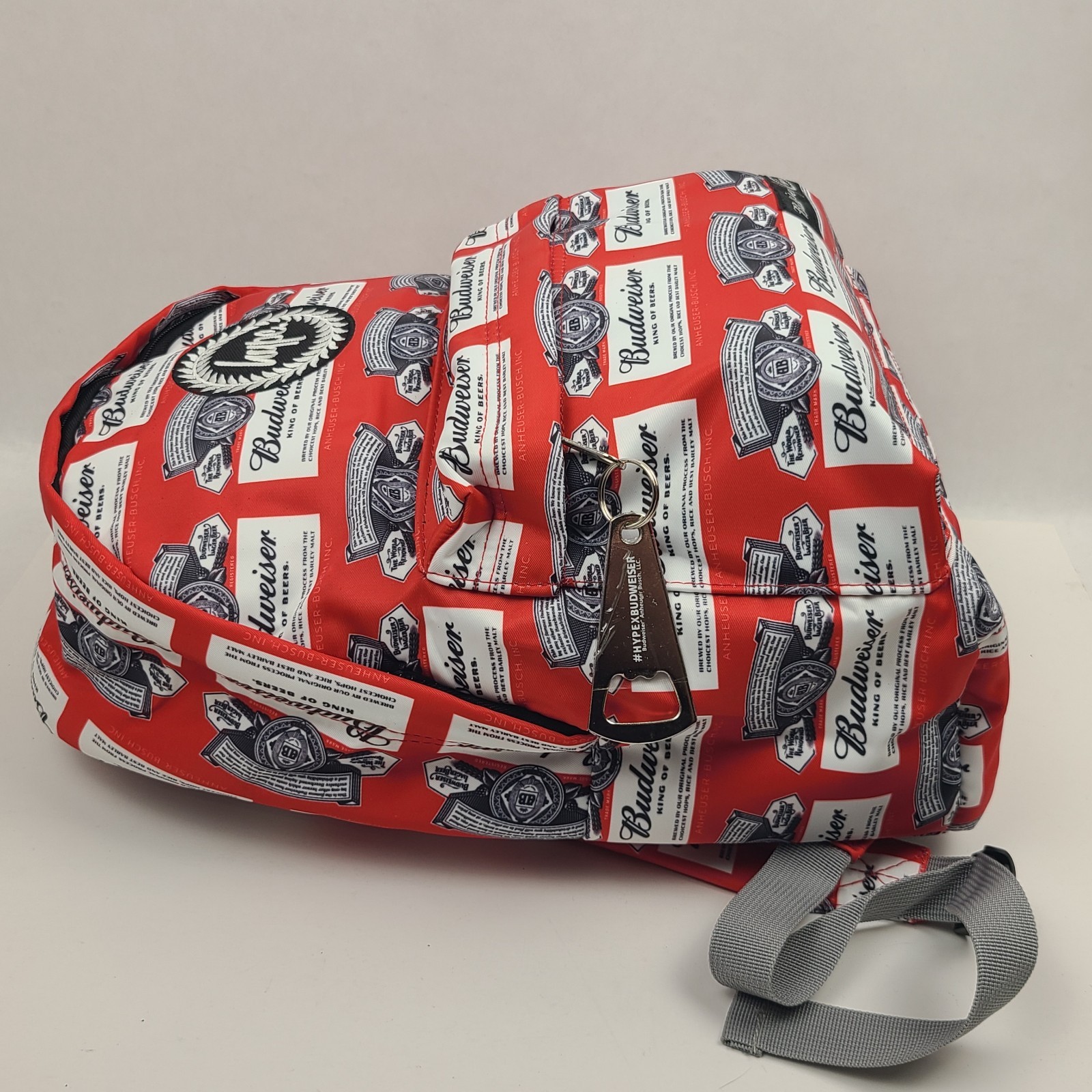 Hype X Budweiser Beer Collaboration Backpack w/ Bottle Opener All Over Print Red