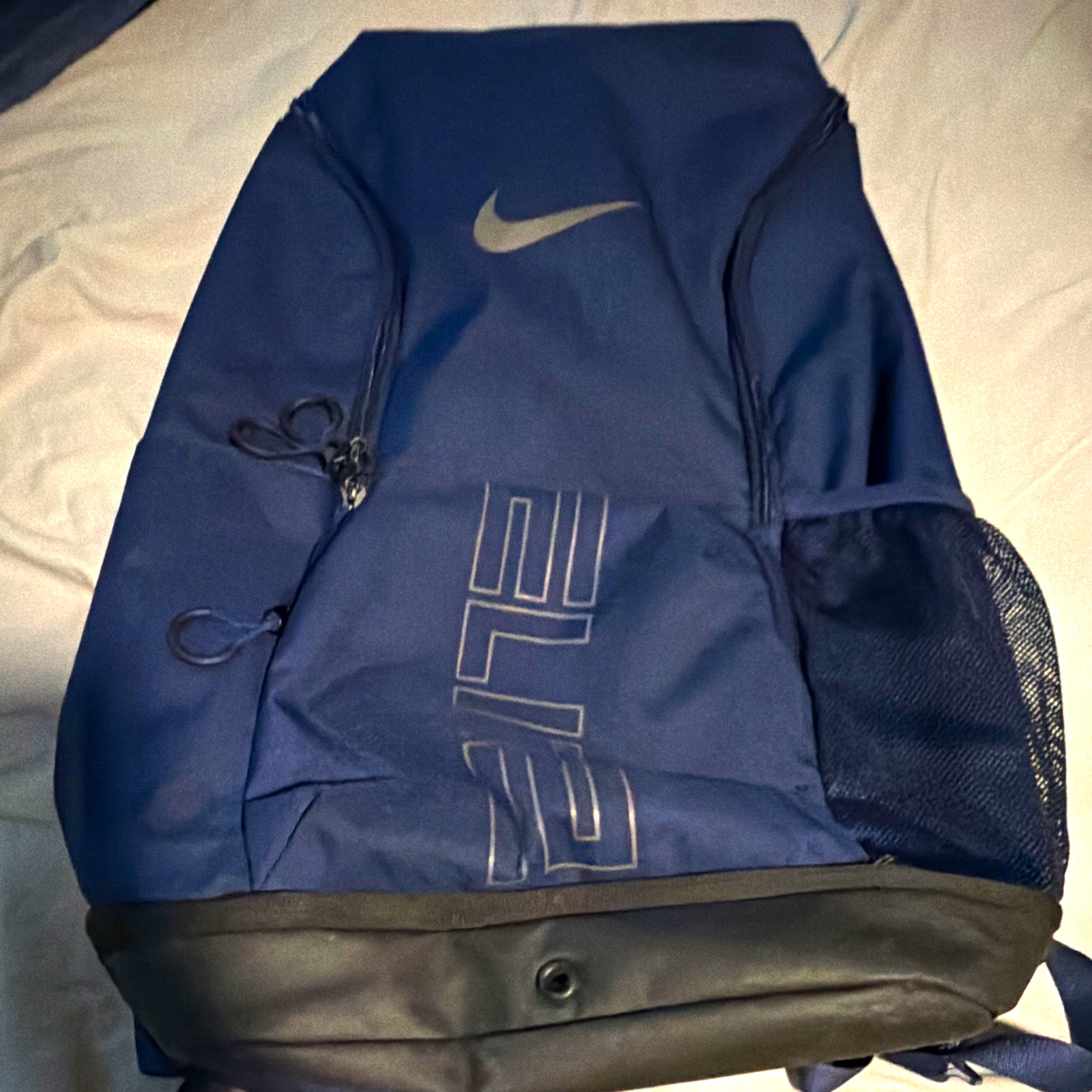 Nike Elite Unisex Backpack Blue/Black Zip Closure Bottle Pocket Adjustable Strap