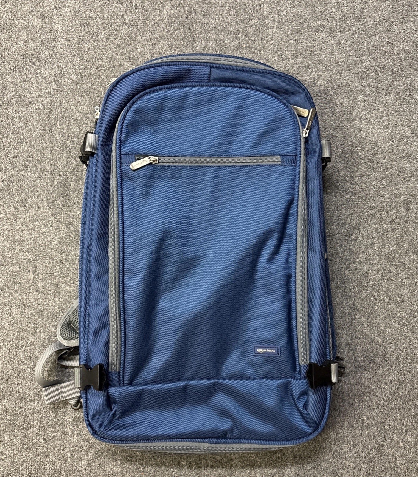 Amazon Basic Blue Carry On Travel Backpack Multi Carry Option Expandable Storage