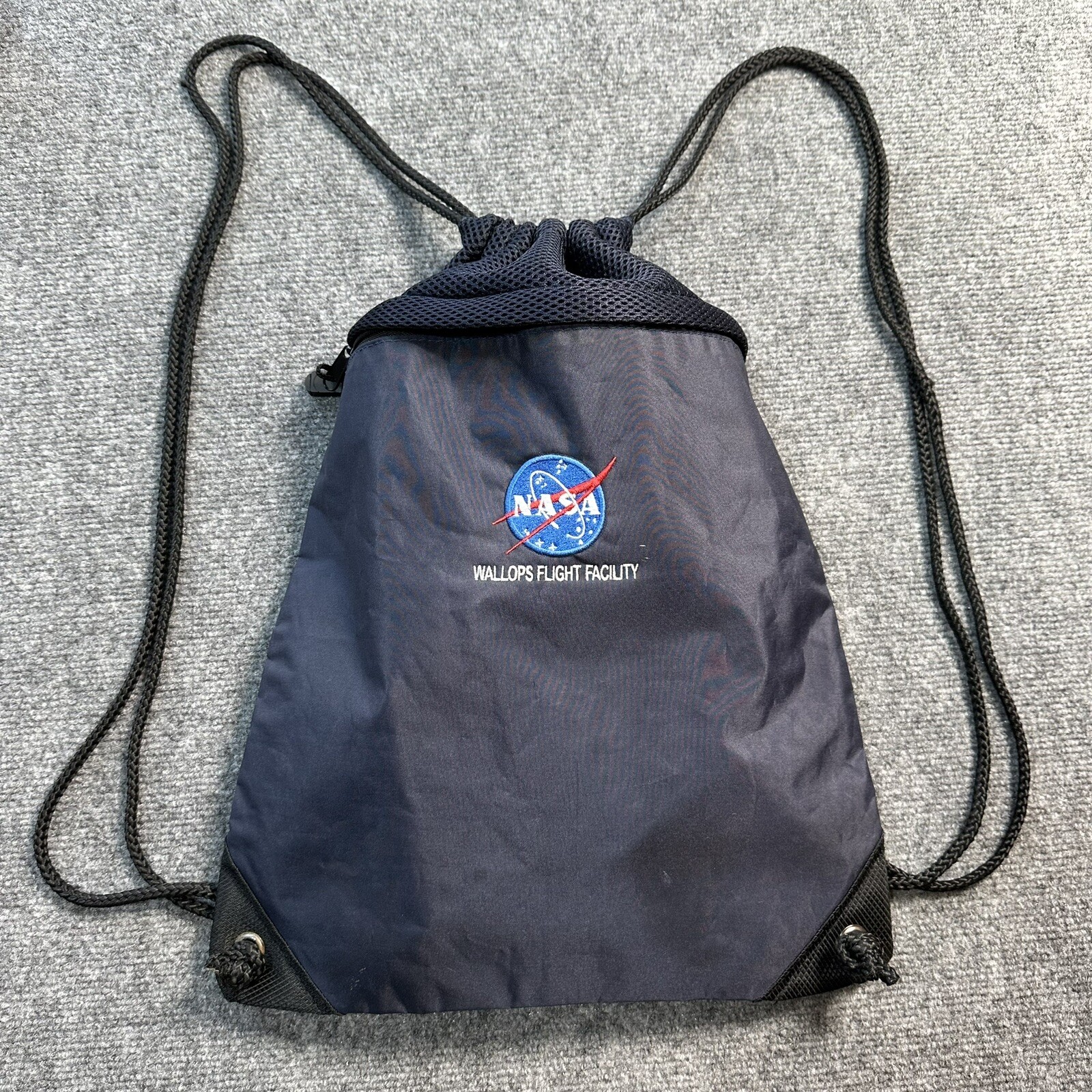 NASA Drawstring Cinch Sack Backpack Black Embroidered Licensed Port Authority