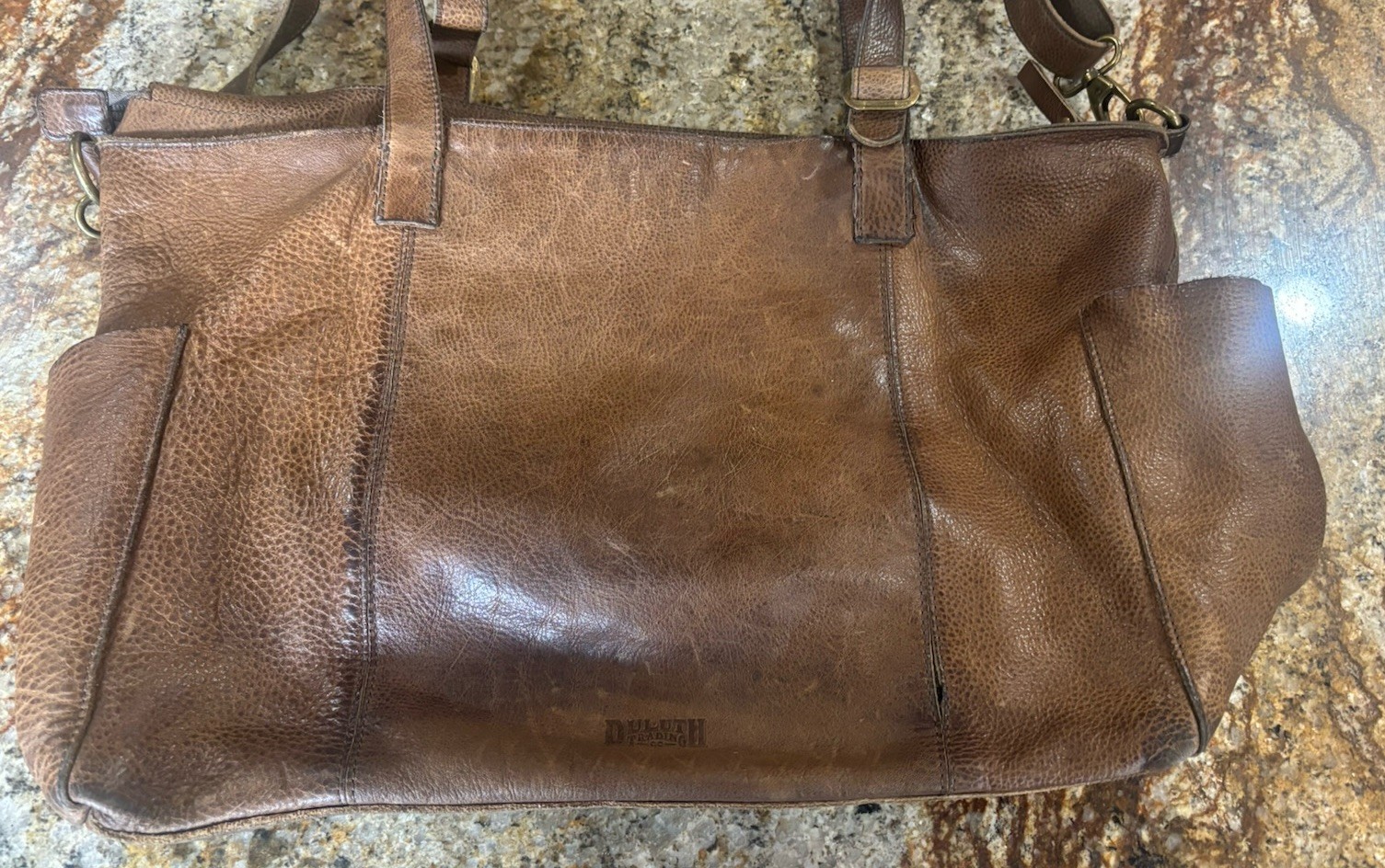 DULUTH TRADING Co. Large Brown Leather Sling Crossbody Shoulder Travel Bag