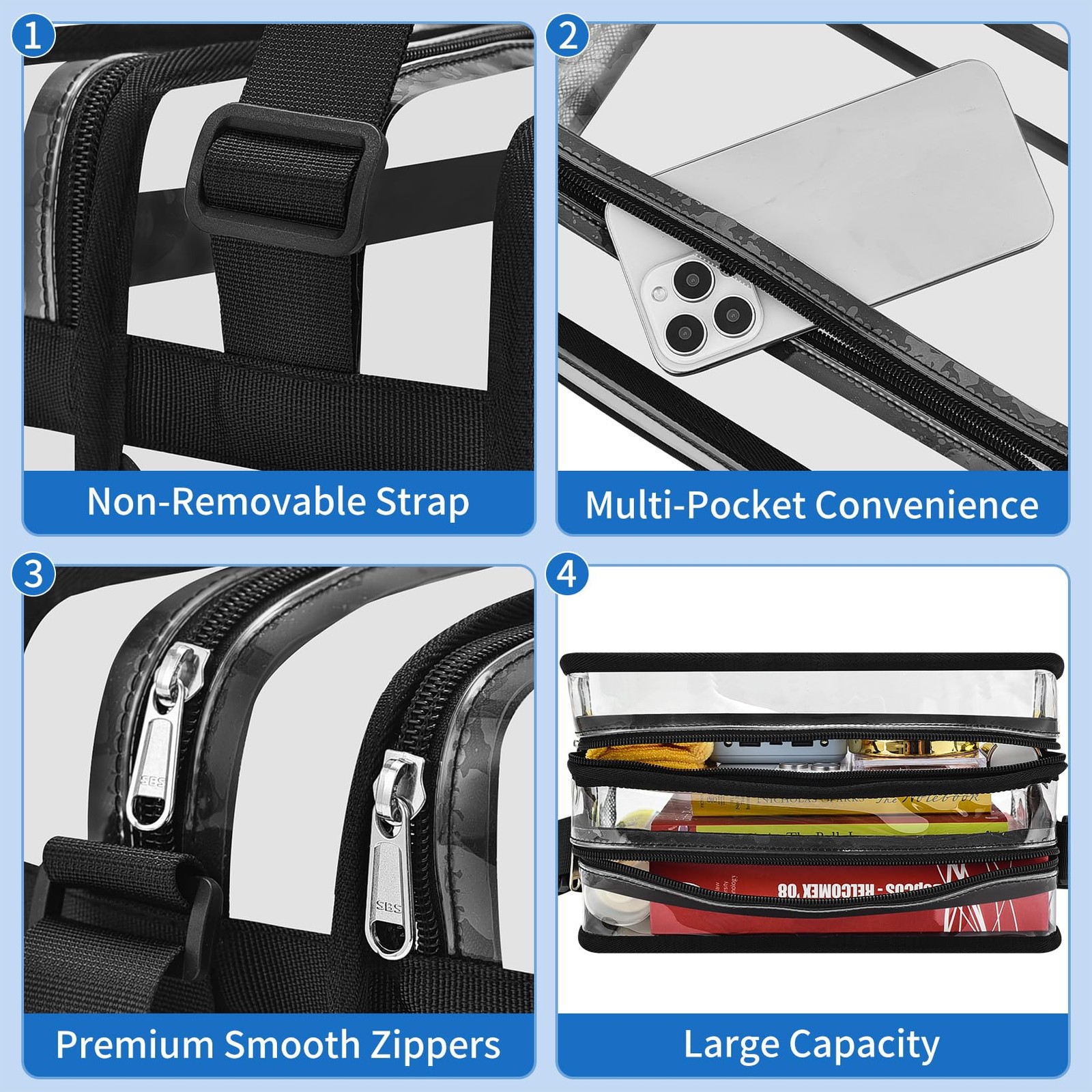 2-Compartment Clear Stadium Messenger Bag for Concerts Games Events