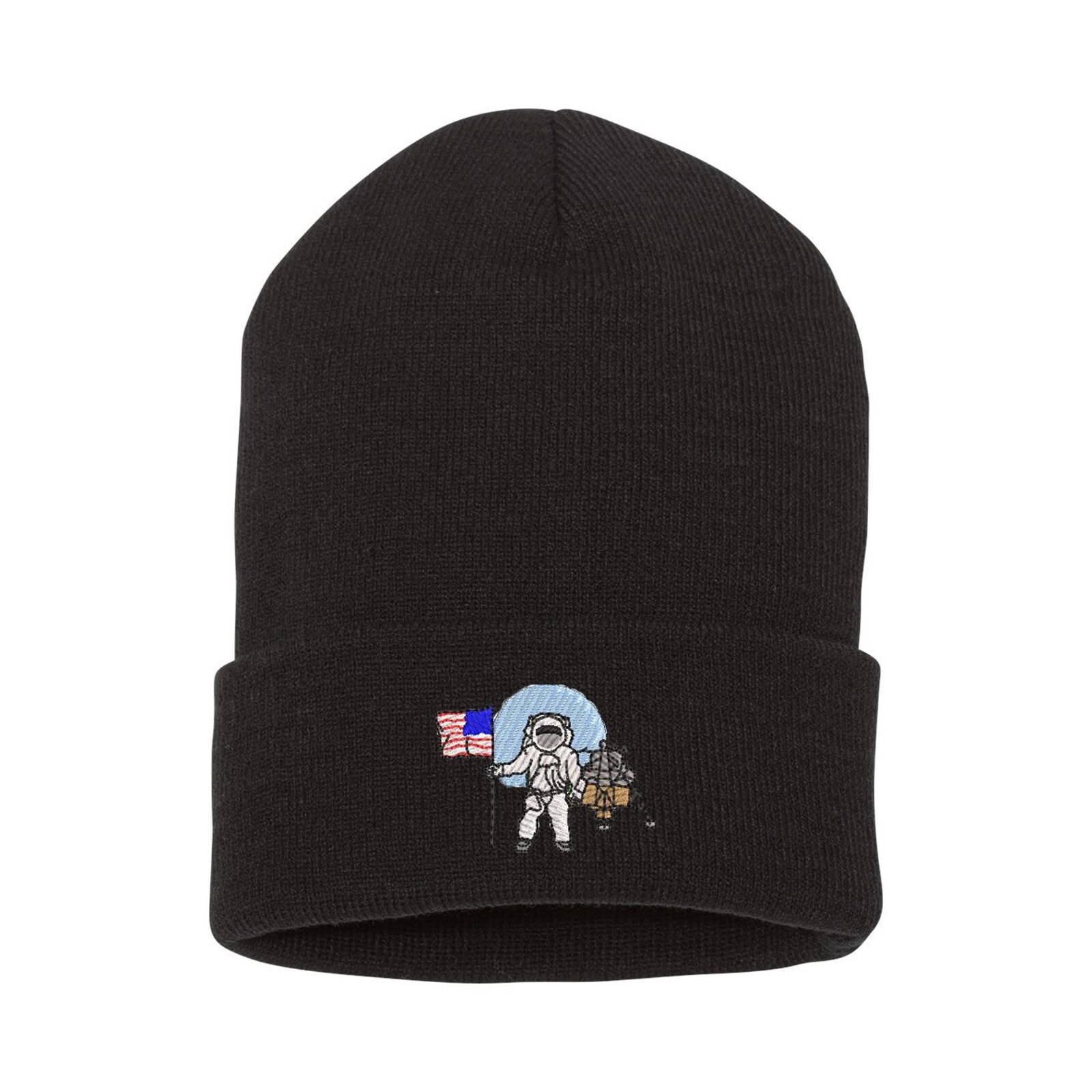 Space Moonwalk embroidered beanie hat, custom embroidered beanie hat