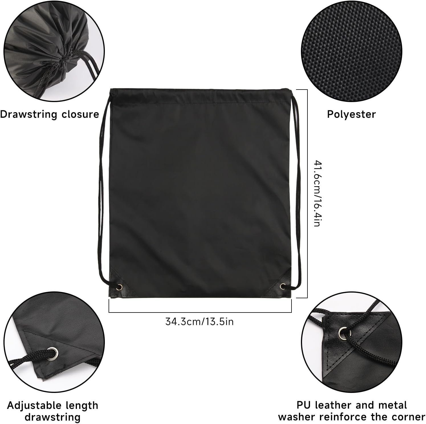 6 Pack Black Drawstring Backpacks Bulk Cinch Sack Gym Travel Storage Bags