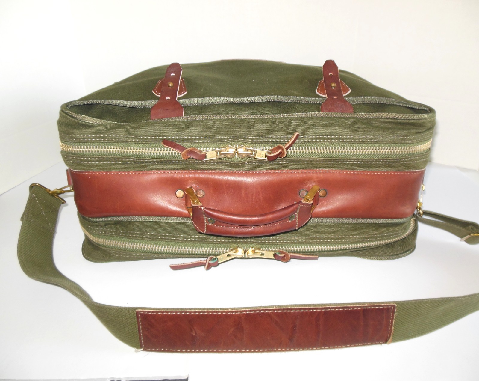 Orvis Battenkill 2 Sided Travel Bag Canvas Leather Green Luggage Carry On