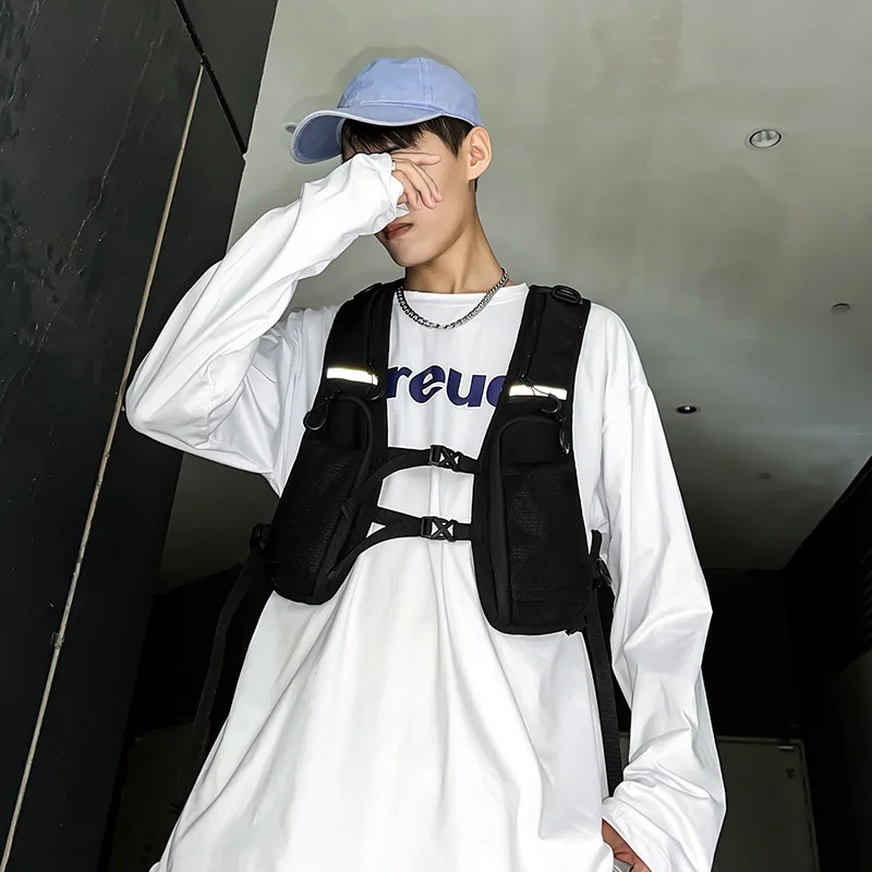 Reflective Design Chest Rig Bag for Men Hip-hop Streetwear Tactical Vest Backpac
