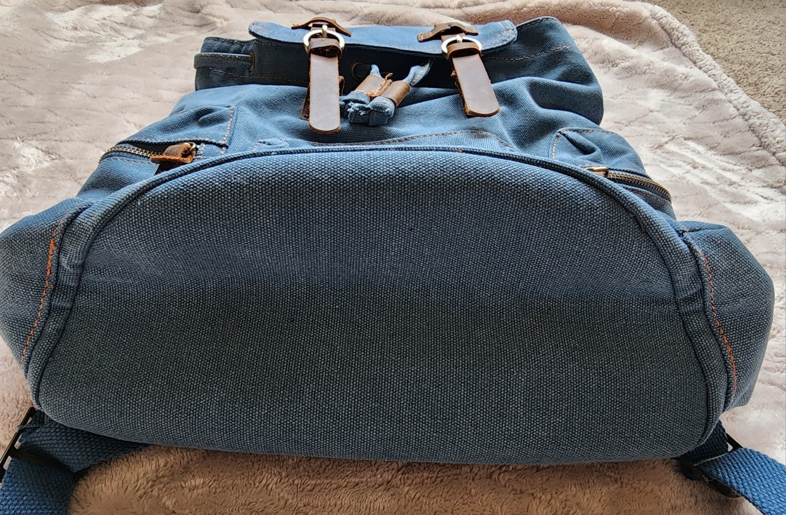 Augur Jans Denim Backpack Drawstring And Magnetic Snap Closure Vintage STYLE