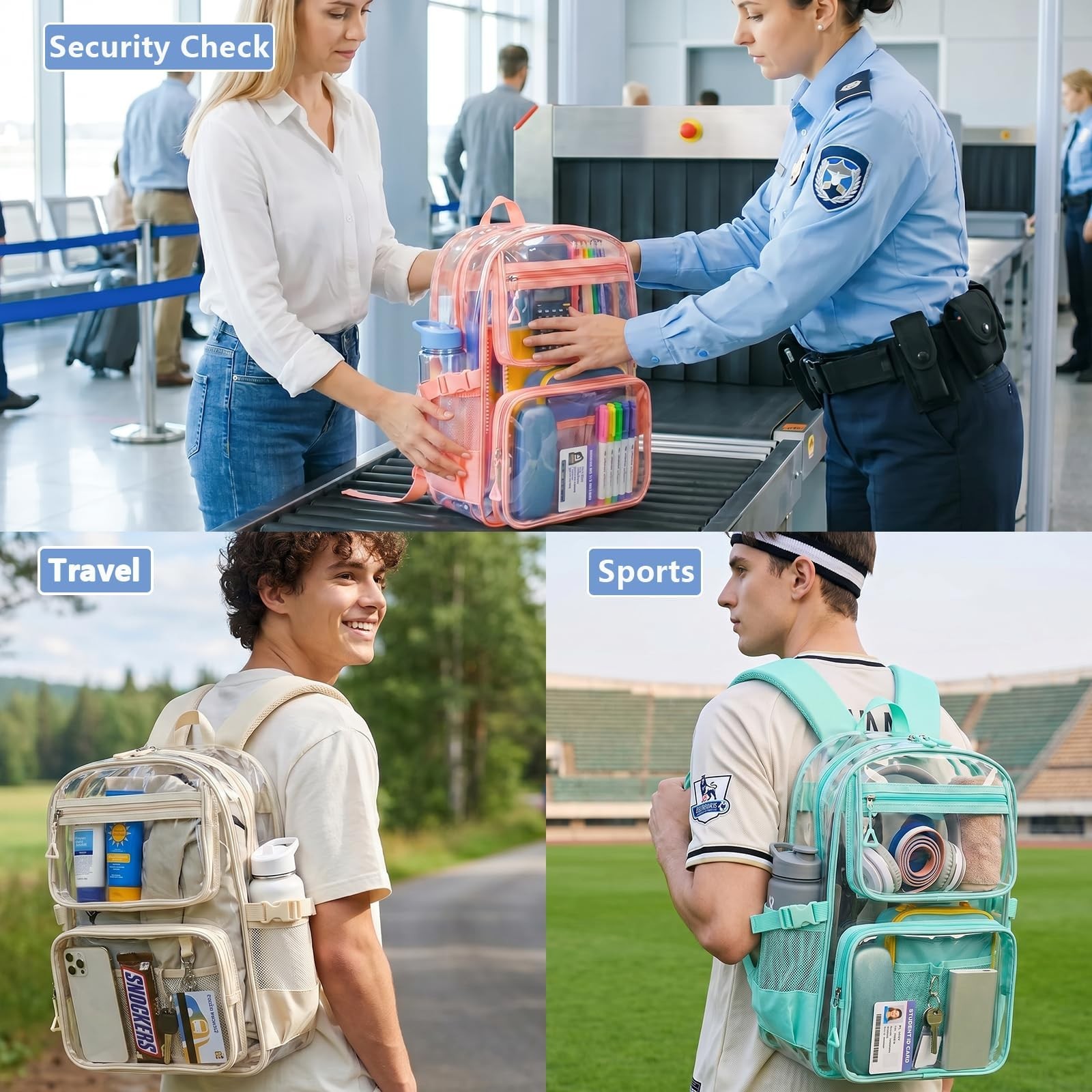 Clear Backpack 16″ X 12″ X 5.5″ Large Capacity PVC Transparent Bookbag – Ideal