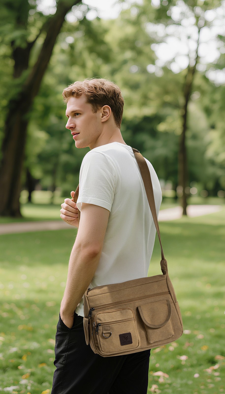 Men’s Canvas Shoulder Bag Durable Tool Bag Crossbody Sling Large Capacity Travel