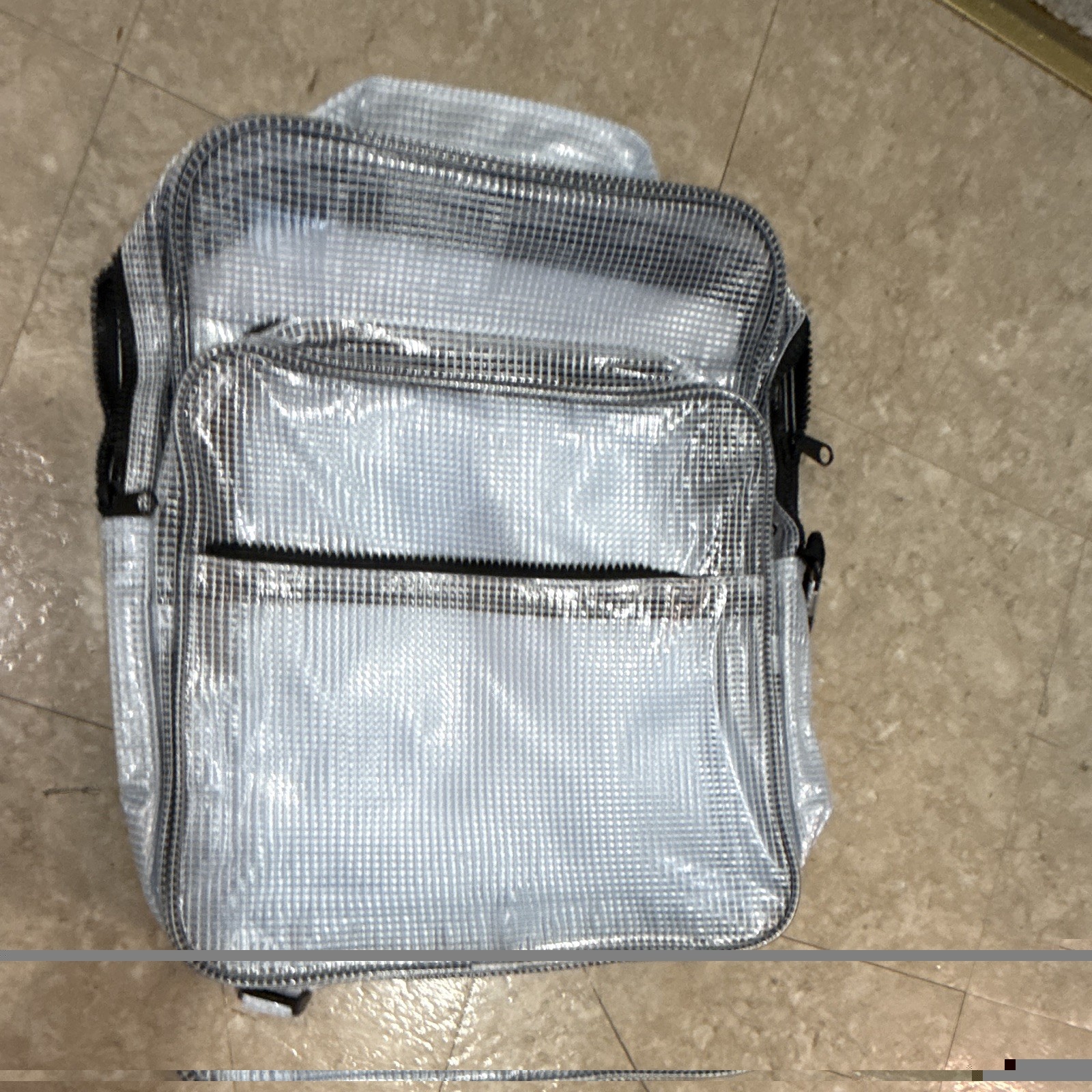 Checkered Clear Black Men’s Backpack Zip Closure Lightweight Adjustable Strap