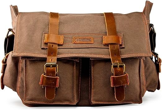 Men and Women Canvas Leather Messenger Bag for 14” 15” 17” Laptop Satchel …