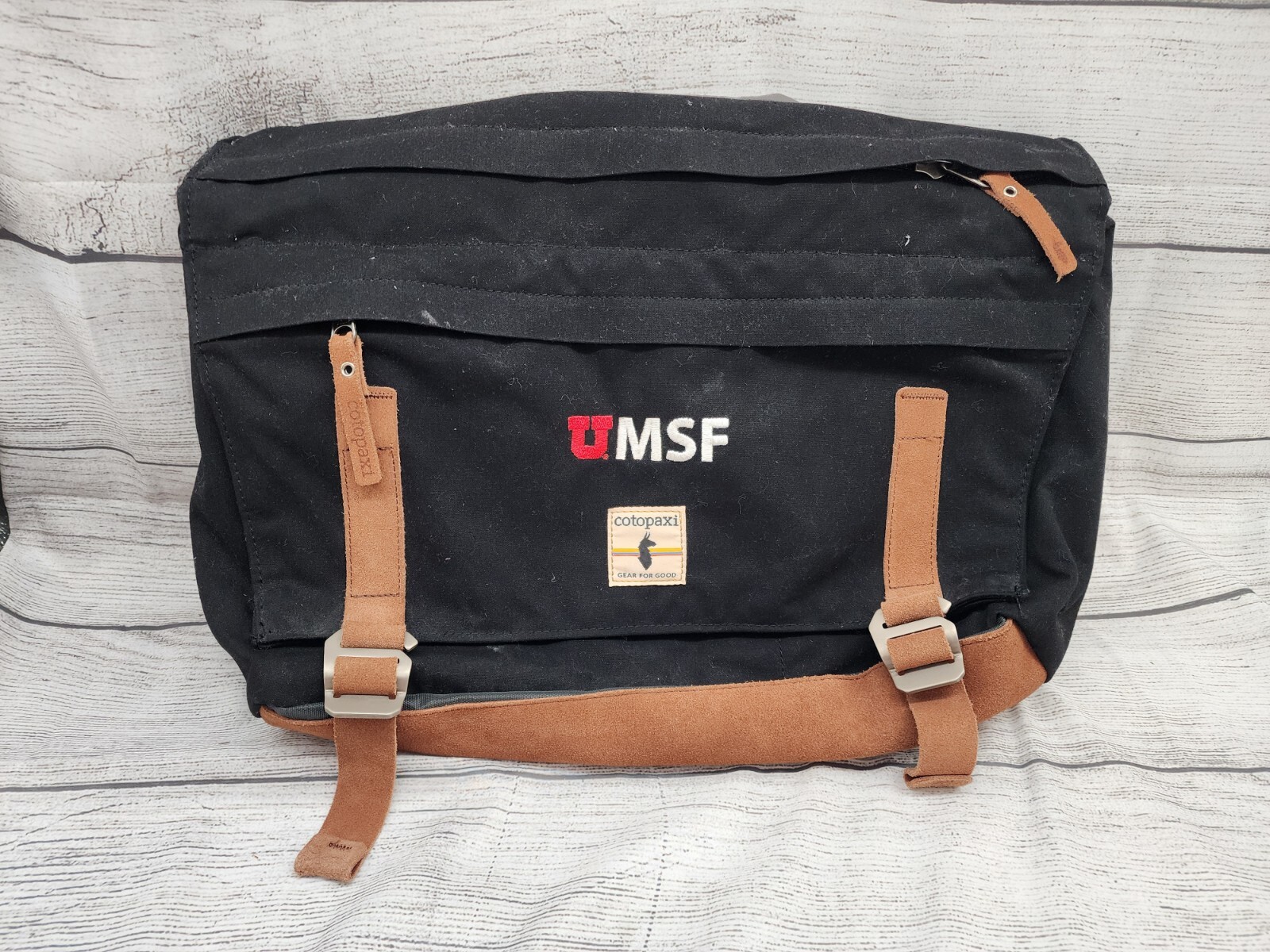 Cotopaxi Canvas Shoulder Messenger Laptop Bag Brown Leather Trim KPong 15 L