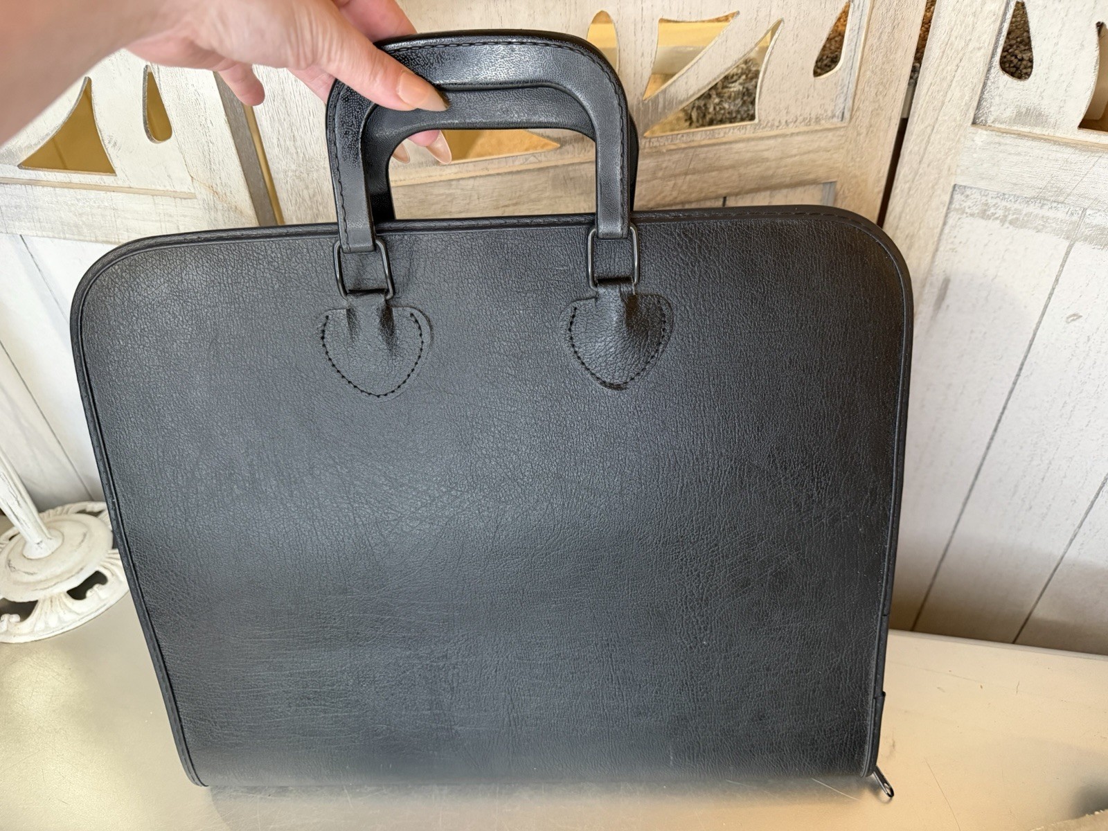 Vintage JM Joshua Meier Bokara Black Leather Portfolio Case Full Zip 16x13in