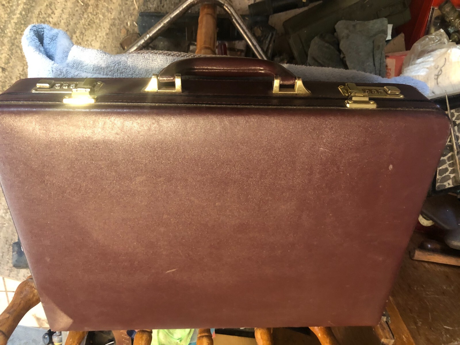 Vintage Leather Combination Lock Briefcase Hardshell Attache Business Case