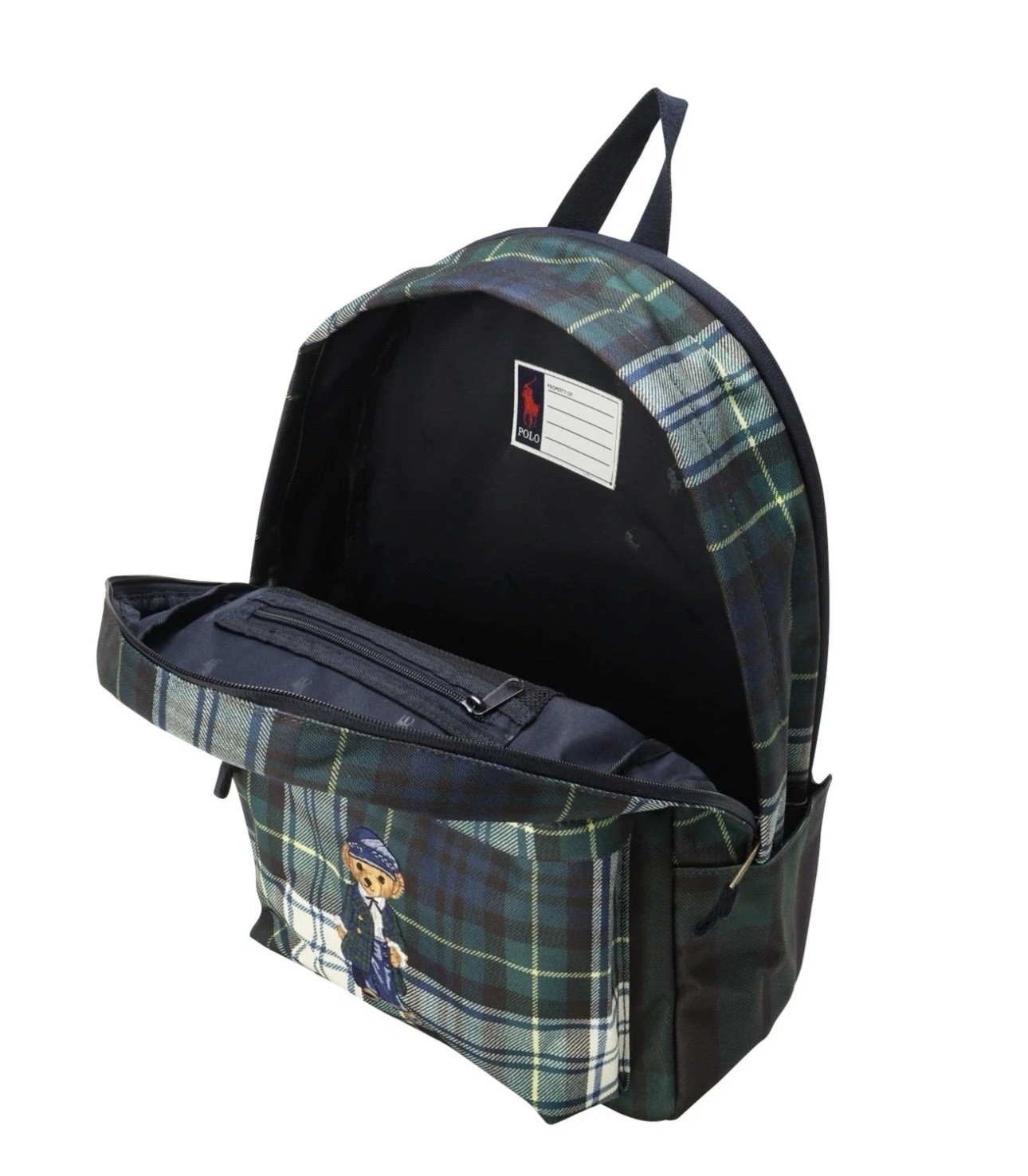 Polo Ralph Lauren Bear Backpack Full Size Laptop School Bag Plaid Green 9AR149