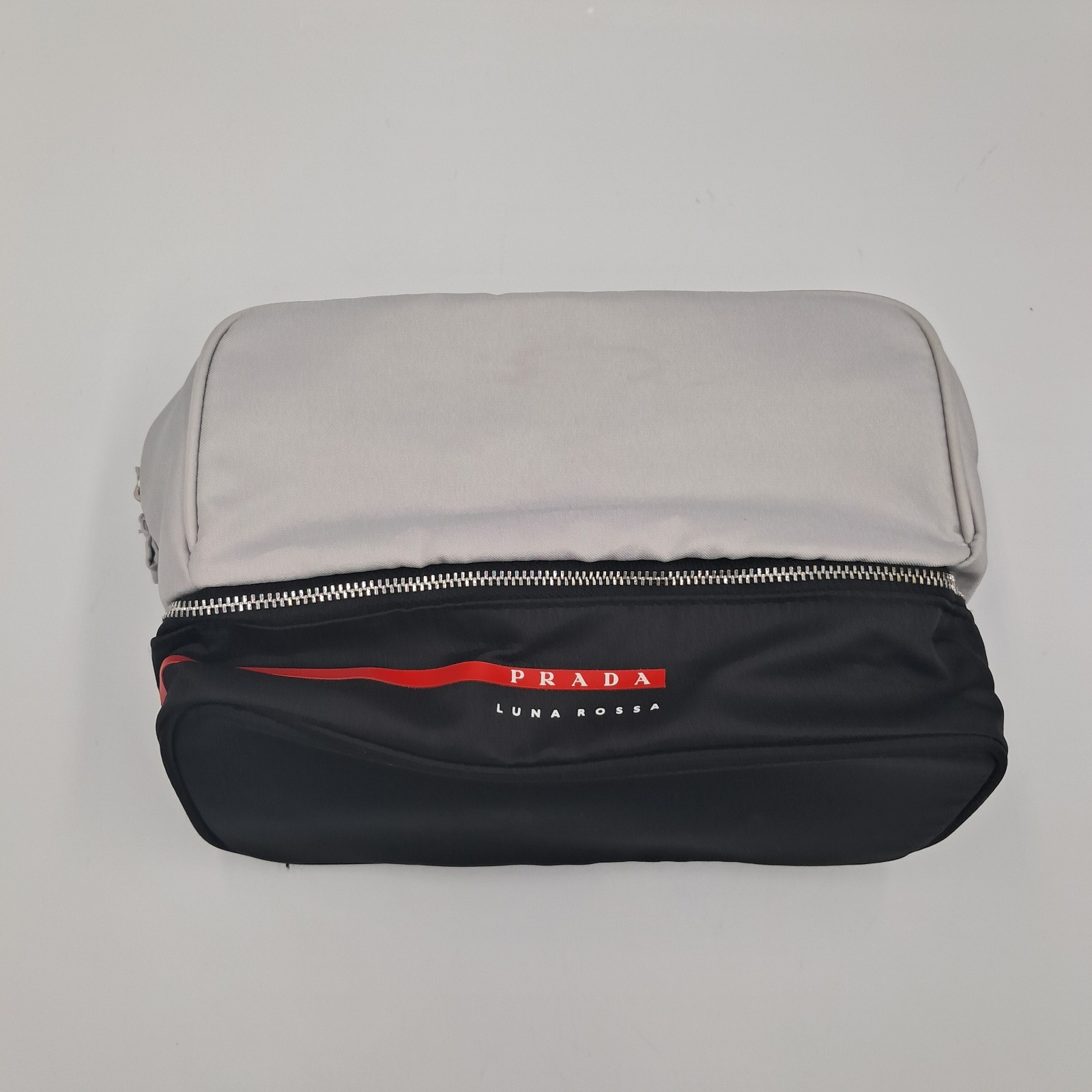 Prada Luna Rossa 2-Tier Toiletry Travel Wash Bag Silver Black Rare