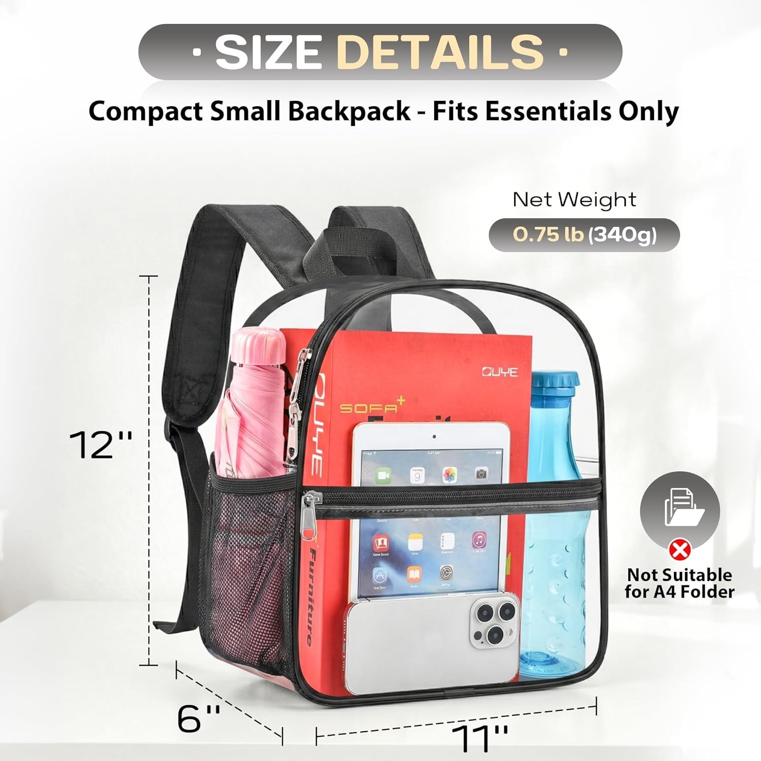 Versatile Black Clear Backpack for Concerts and Festivals – Stadium Approved