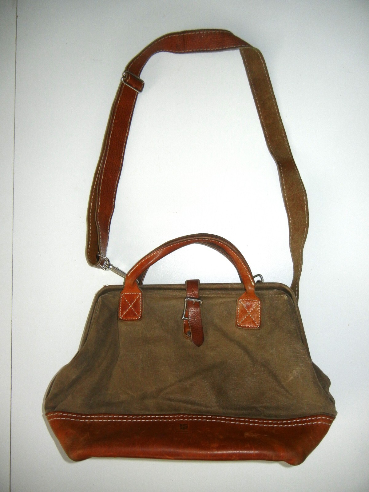 WOOD & FAULK PORTLAND OREGON Brown CANVAS/LEATHER CARPENTER BAG Tote Work Purse