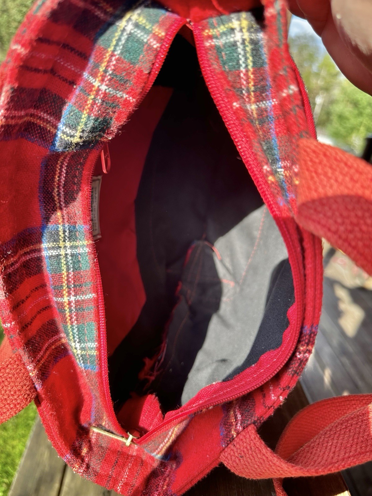 VTG LL Bean Boat & Tote Bag men Tartan Red Plaid 70’s Chris-craft Boat L@@K