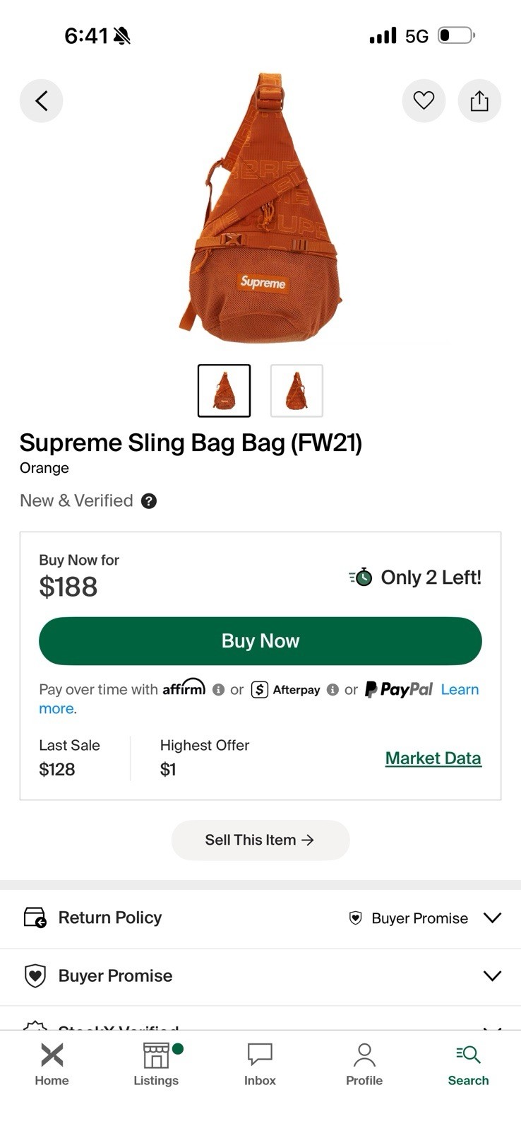 Supreme Orange Logo Sling Bag Mesh Front Crossbody Adjustable Strap Zip/Buckle