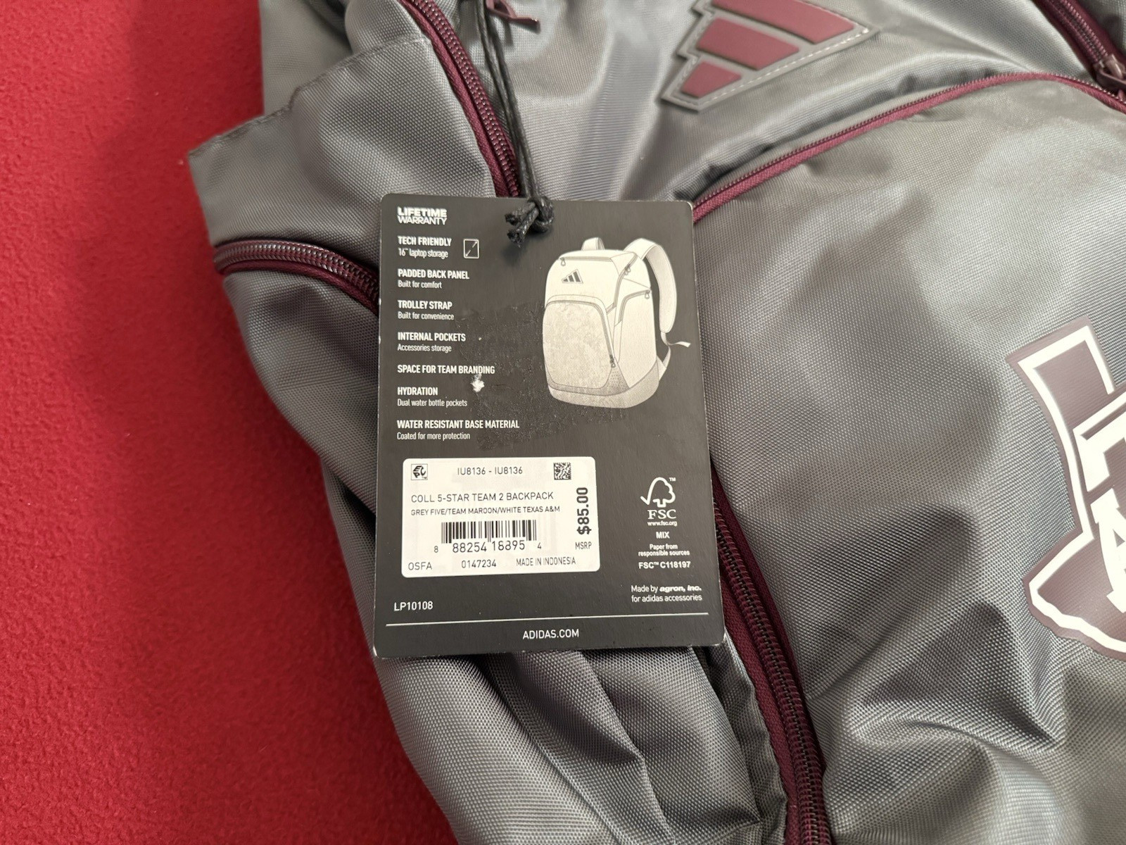 Adidas Texas A&M Aggies Collegiate 5-Star Team Issued Backpack Grey IU8136 NEW