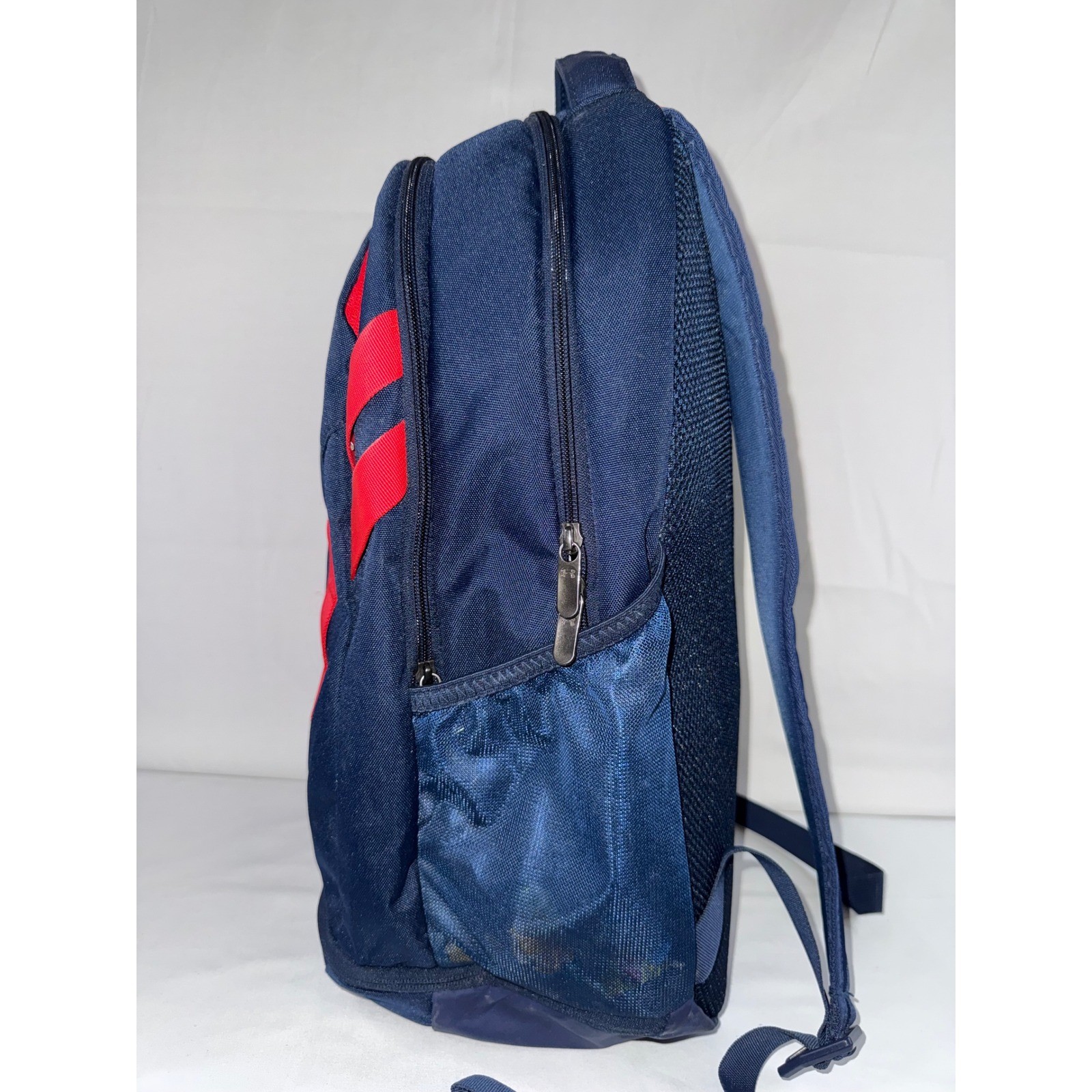 Under Armour Hustle 5.0 Backpack Navy Blue Red UA Storm Water Resistant Bag