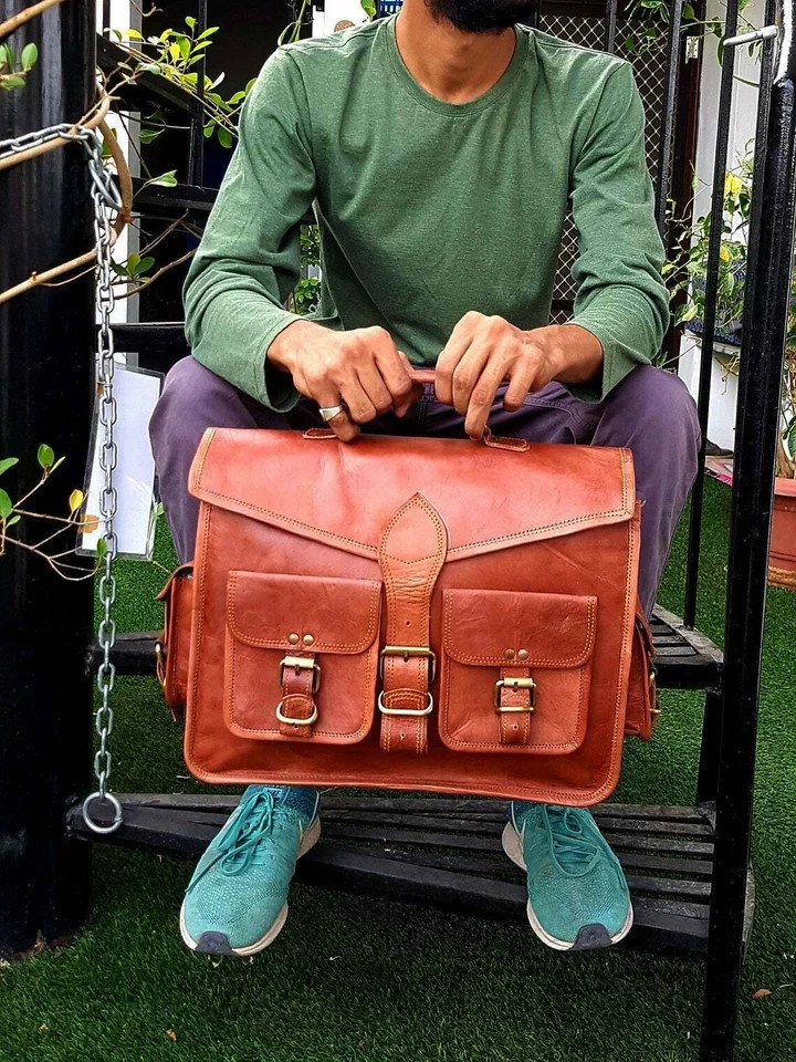 Vintage Rustic Charm Leather Bag Shoulder Laptop Bag Briefcase Men’s Genuine