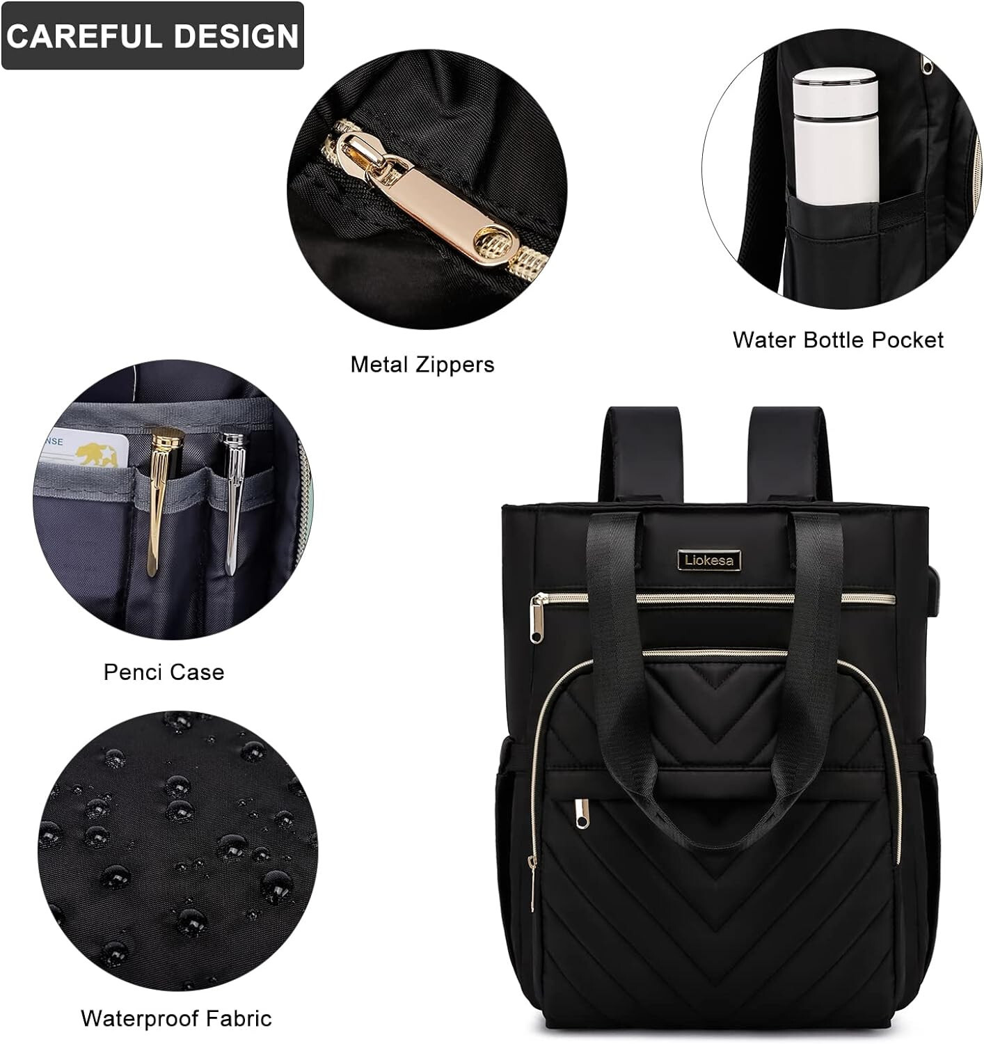 German Made Backpack Purse USB 15.6 Convertible Charging Port Euro Quilted New