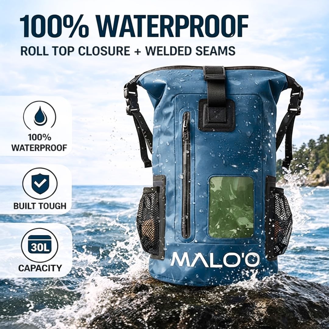 Malo’o 30L Waterproof Dry Bag Backpack – Roll Top Heavy Duty 500D PVC Dry Pac…