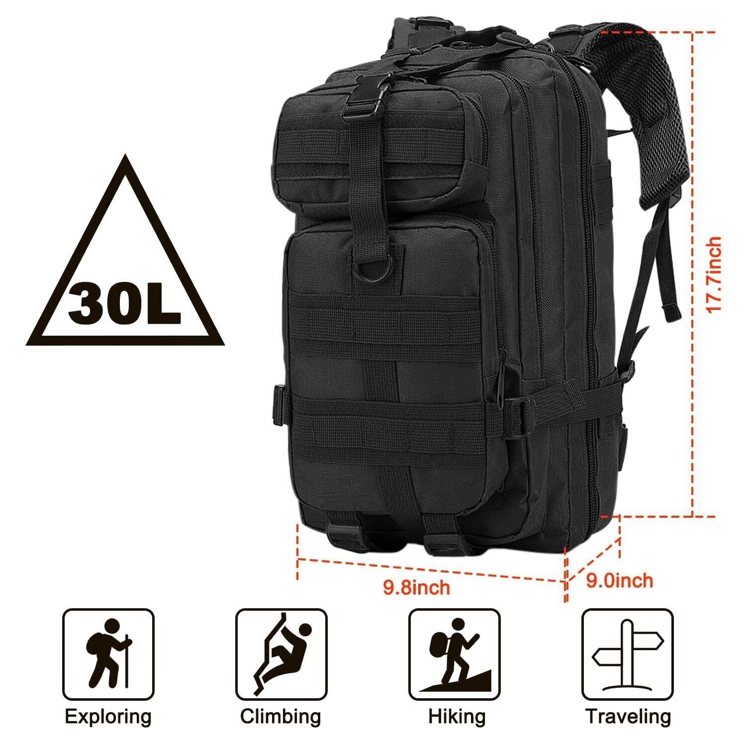 30L Military Tactical Backpack Rucksack Travel Bag for Camping Hiking Outdoor