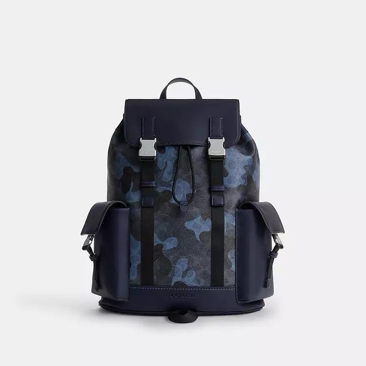 NWT COACH MEN’S Clark Backpack In Signature Camo Print Silver/Blue Multi cdc20