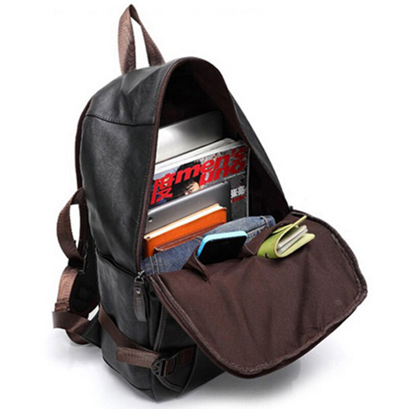 Leather Backpack for Men Zipper Closure Double Adjustable Straps Side Pocket Bag