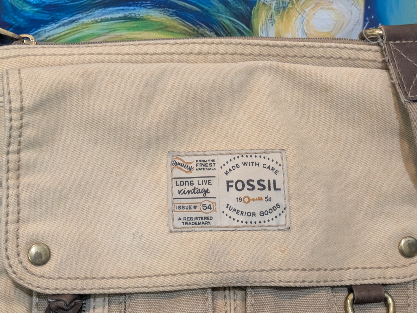 Fossil Beige Messenger Bag Adjustable Strap Inner Pockets Crossbody Men