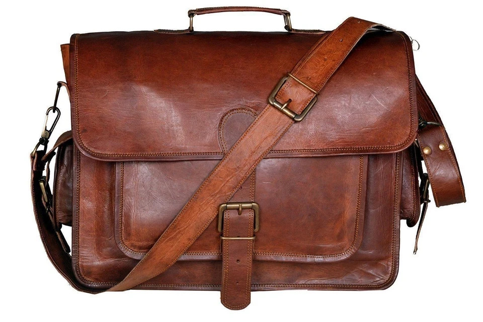 Vintage Goat Leather Laptop Bag Handmade Goat Travel Ready Bag New