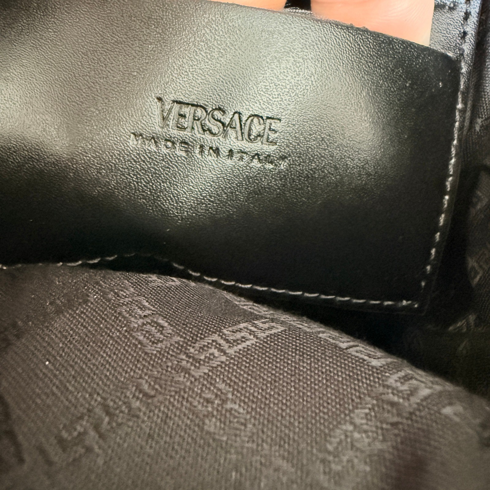 Versace 1020736 Black Leather Greca Crossbody Messenger Bag Gold Logo
