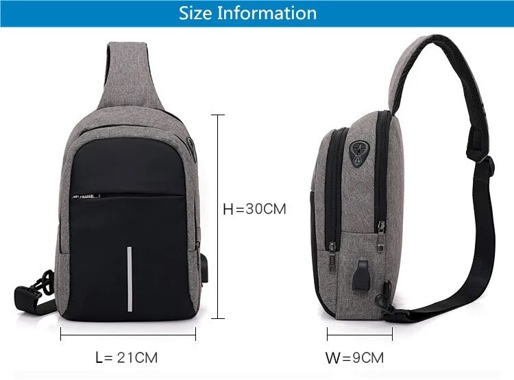 Men’s Mono Shoulder Backpack Small Shoulder Bag With USB Business Pouch BLACK
