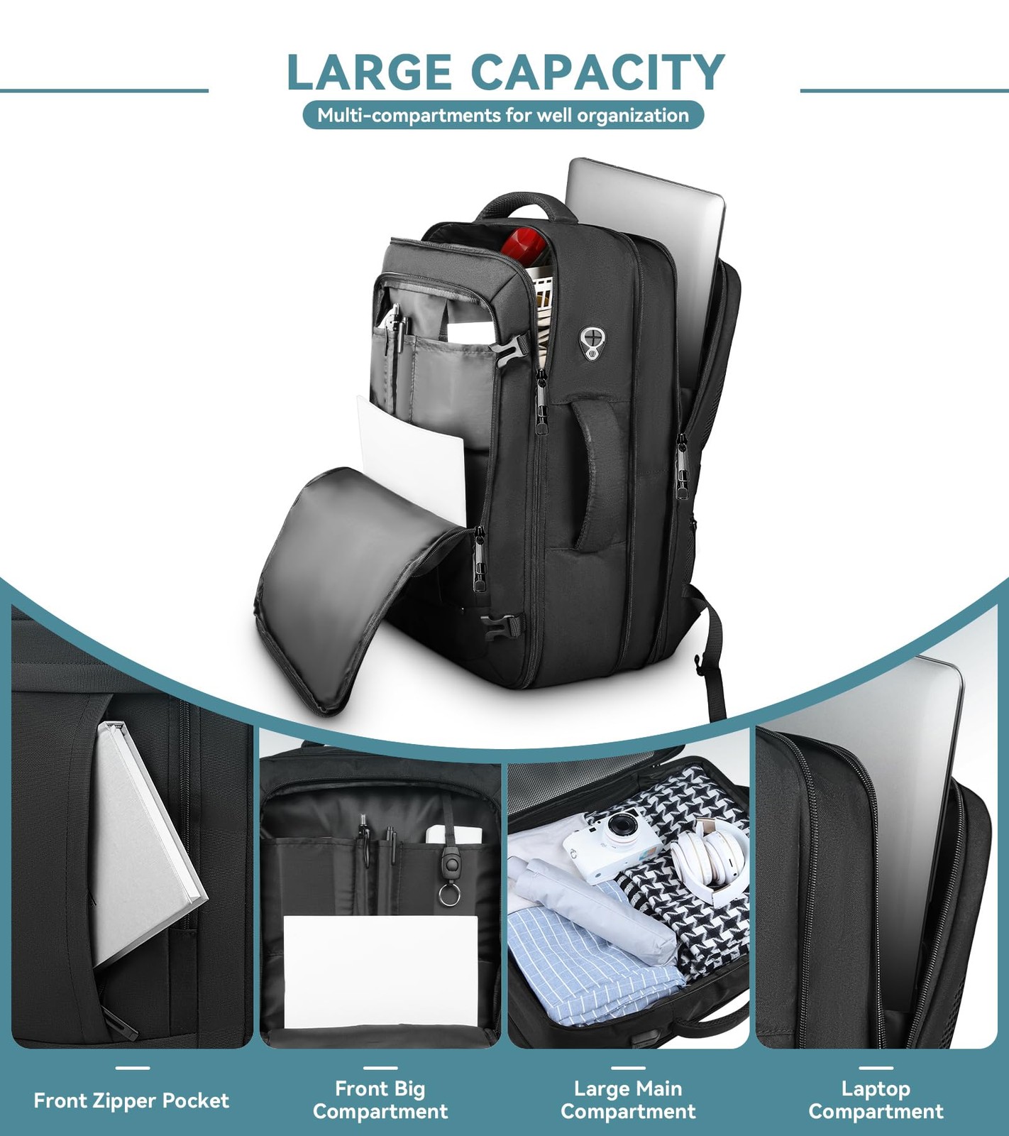 Travel Backpack, 50L Expandable Extra Large Laptop Backpack, Carry On Backpack