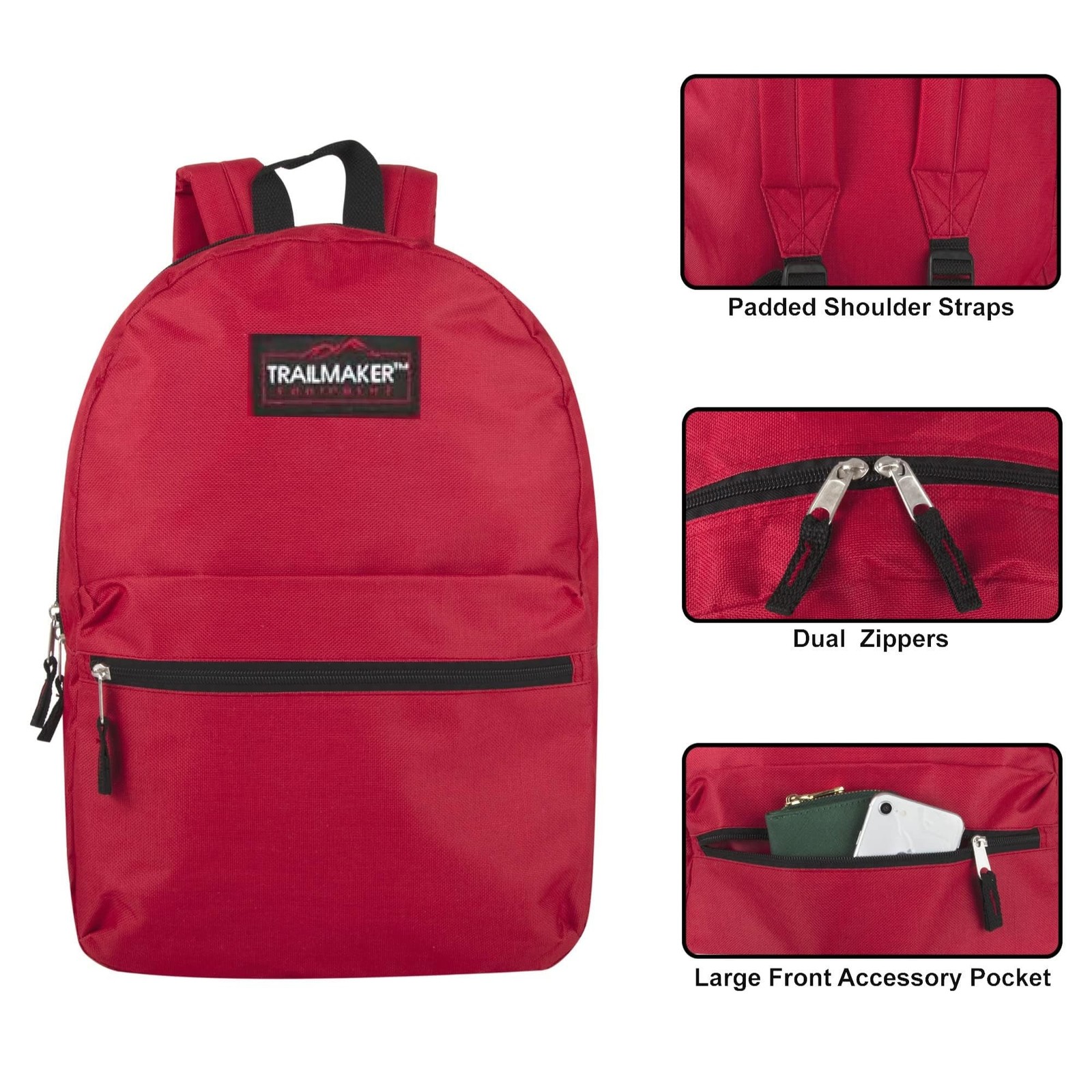 Trail maker 24 Pack- Classic 17 Inch Backpacks in Bulk Wholesale Back Packs f…