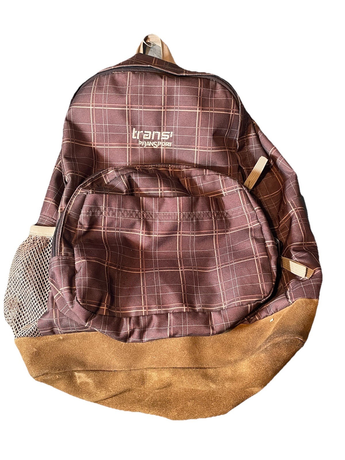 Backpack Trans by Jansport Red Brown Suede Plaid Bag School
