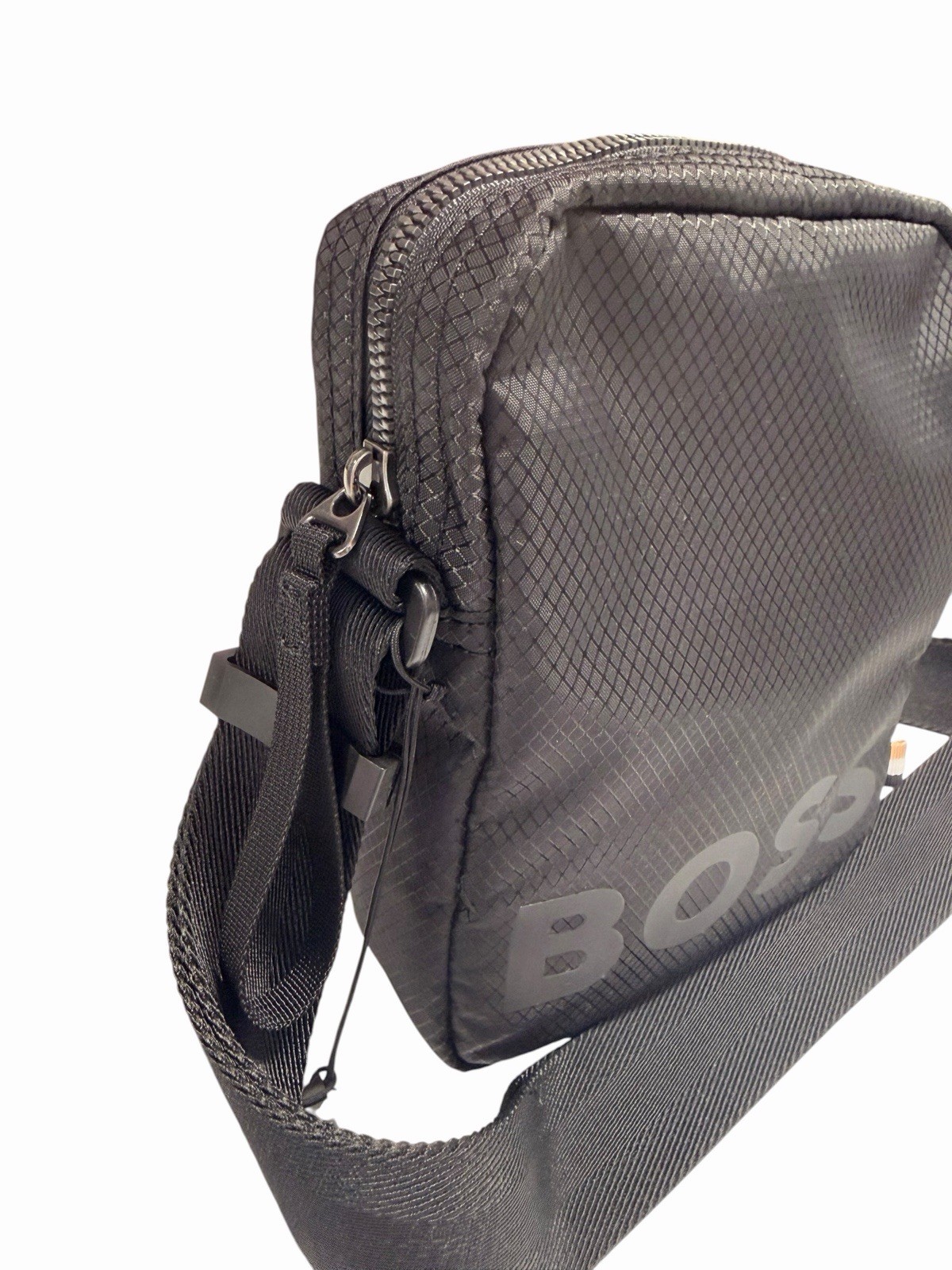 BOSS Men’s Black Solid Crossbody Bag Zip Closure Adjustable Strap Travel