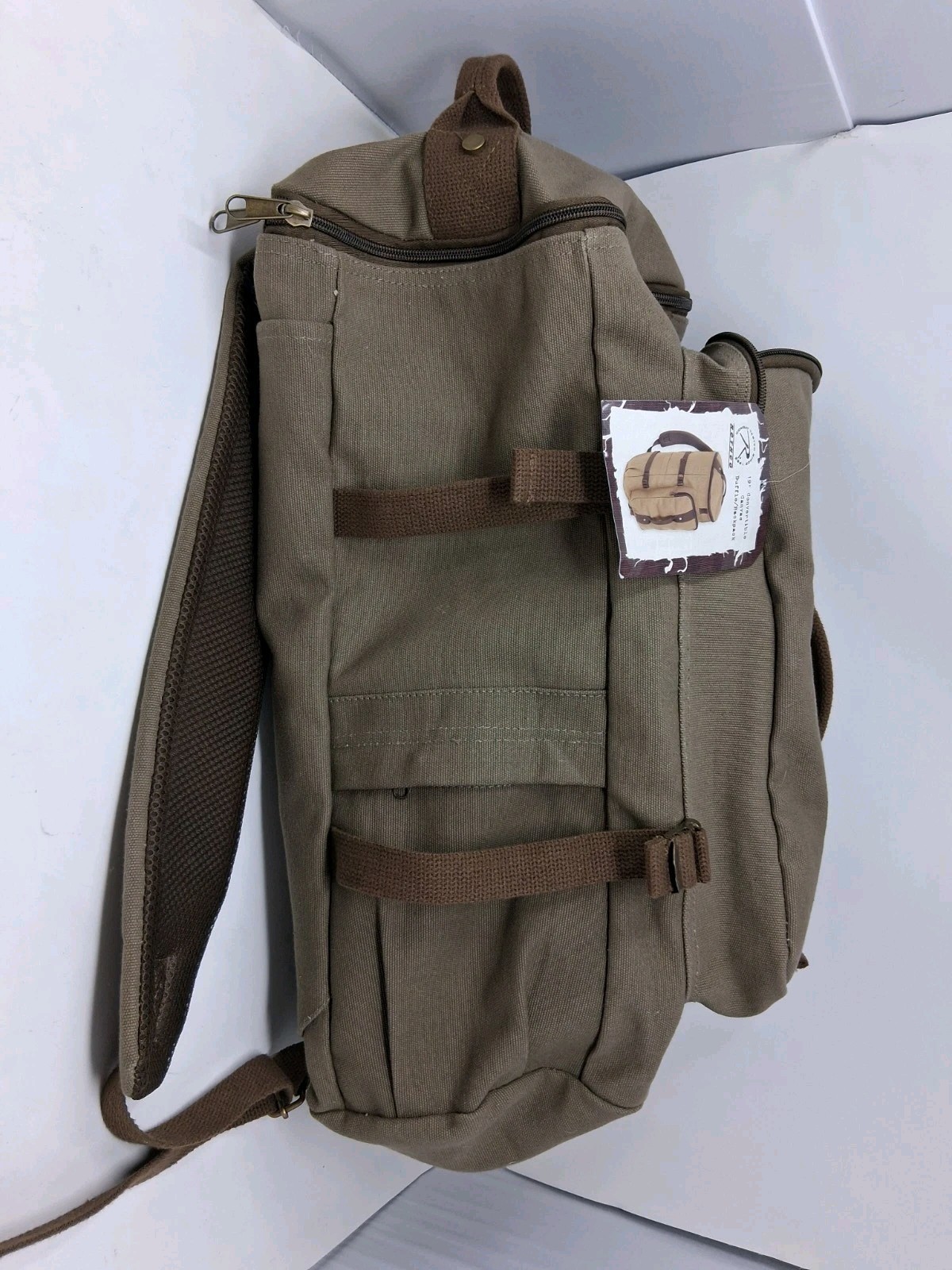 Rothco Convertible 19″ Canvas Duffle/Backpack – Olive Drab/Brown
