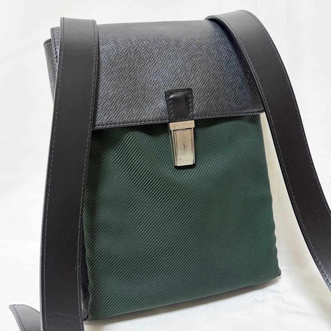 Louis Vuitton Saratov PM Shoulder Bag Taiga Ardoise Epicea Mens M30892 Auth Used