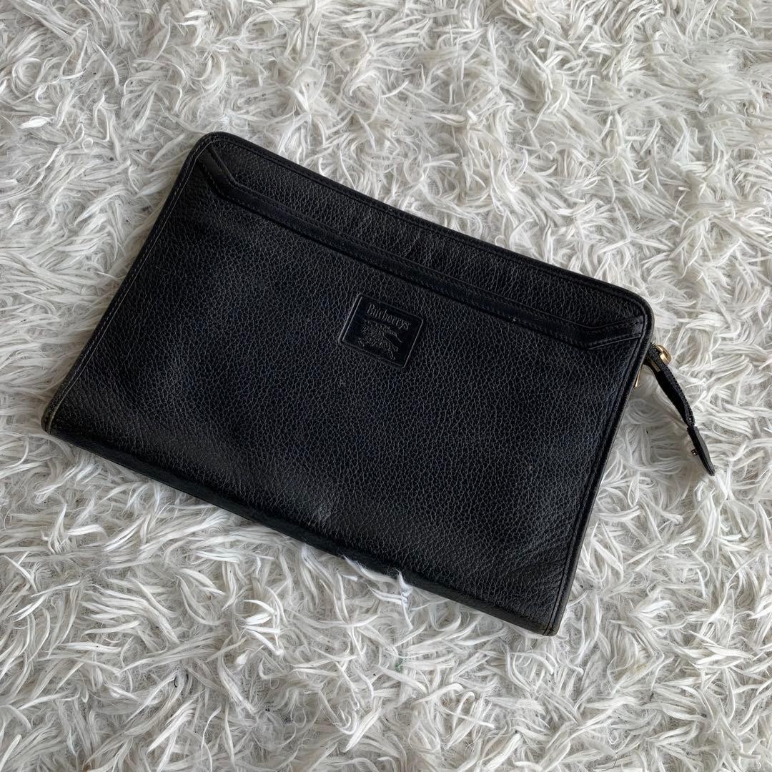 Authentic Burberrys Black Leather Clutch Bag 19cm x 27cm x 2cm Mens Fashion