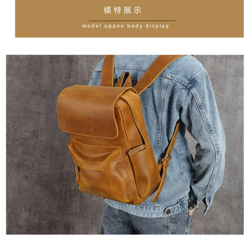 Men’s Leather Retro Large Capacity Backpack Casual Travel Bag Computer Bag
