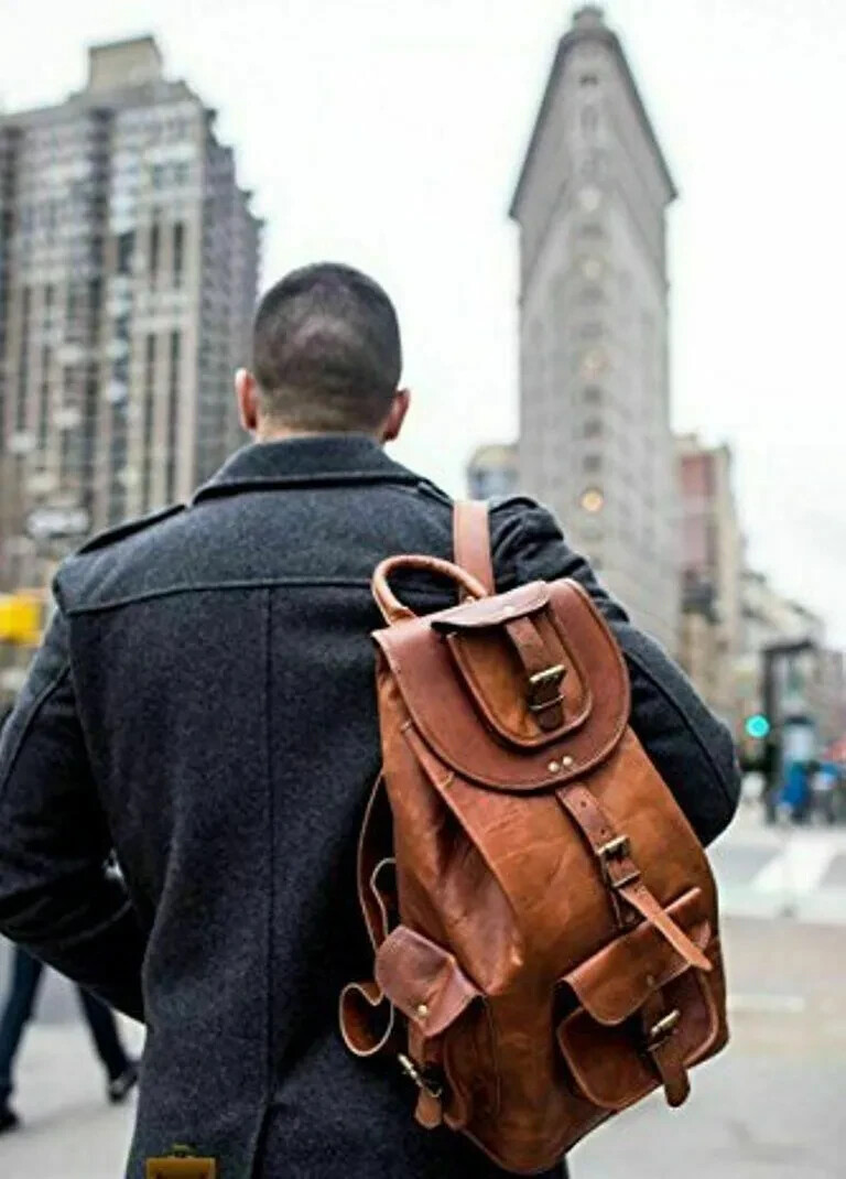 Genuine Vintage Leather Laptop Backpack Knapsack Rucksack Travel Bag Men & Women