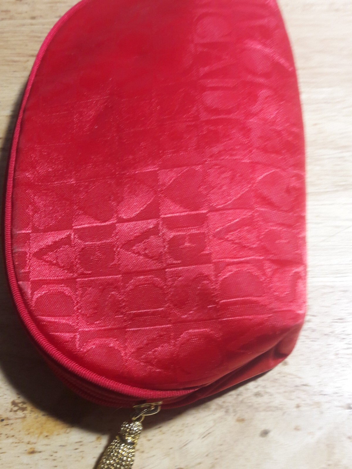 RARE Vintage Escada Toiletry Make Up Bag Red Satin Signature Zip Top