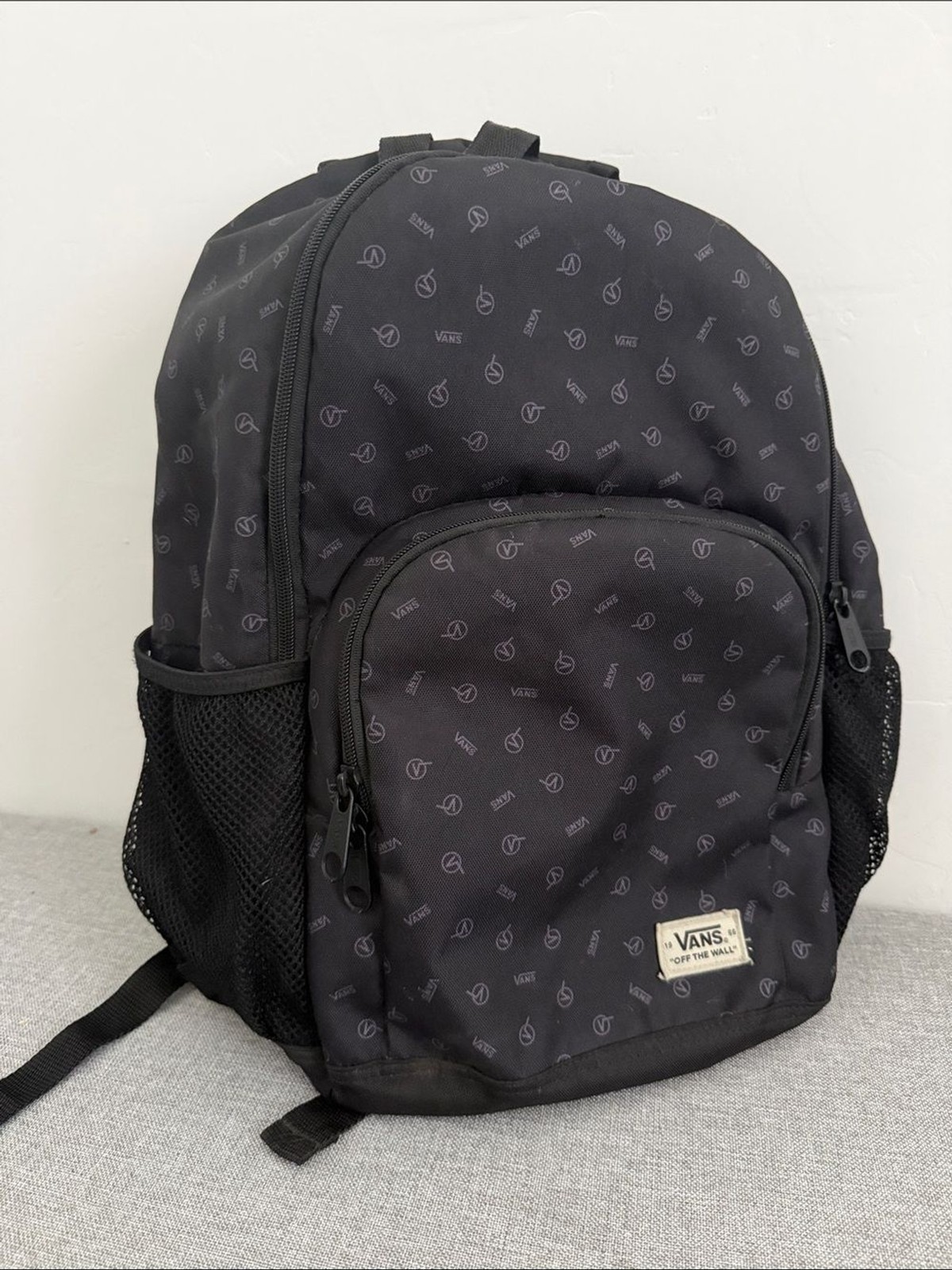 Vans Alumni Backpack – Black Monogram Logo Print 🎒