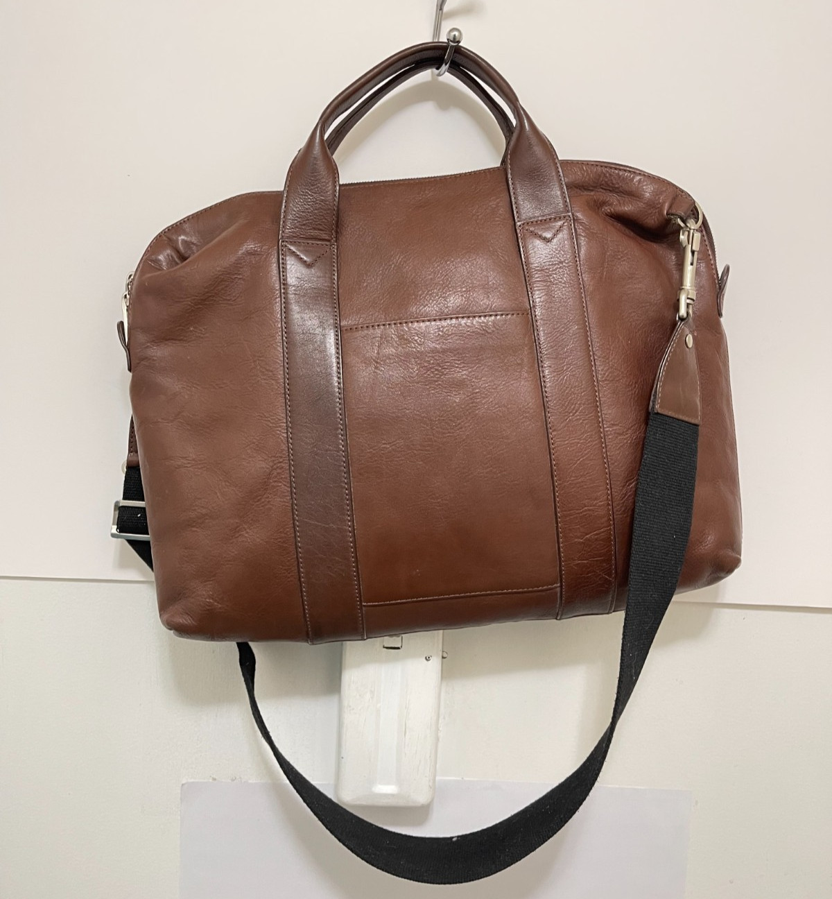 Jack Spade Mens Brown Leather Messenger Laptop Bag W Canvas Straps Career Work