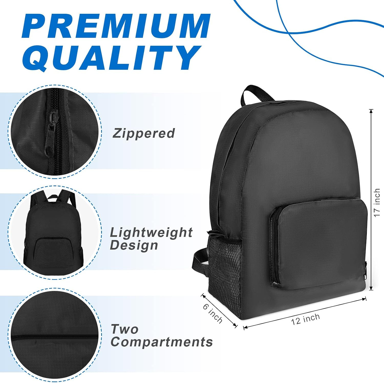 10 Pack 17″ Classic Backpacks in Bulk Foldable Lightweight Back Packs Basic Clas