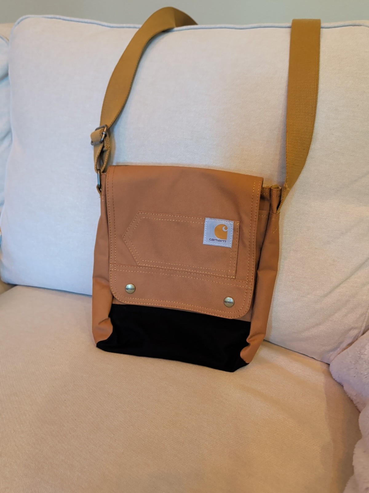 Carhartt Brown Black Button Closure Rain Defender Crossbody Bag Strap